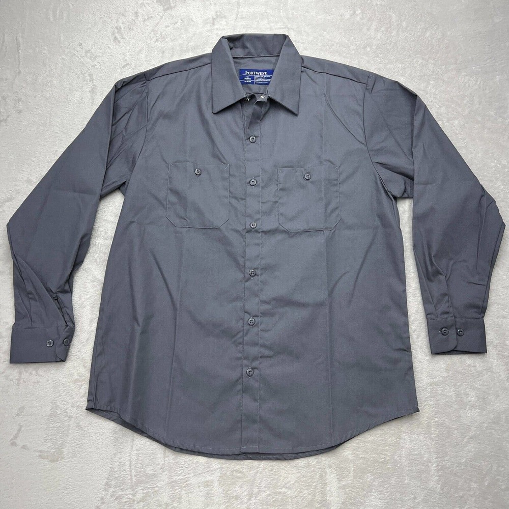 Portwest Mens S125 Industrial Long Sleeve Work Shirt L Button Up Mechanic Gray